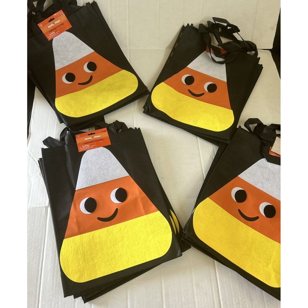 Trick or‎ Treat Candy Bags Totes Halloween Fabric Candy Corn Large Lot of 4 New